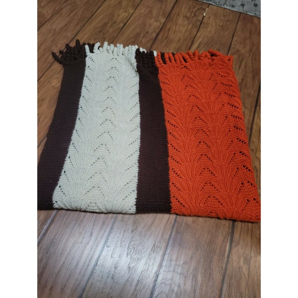 Vintage Afgan Blanket Handmade Crochet Knit Brown Orange Brown 70s 80s 45x45